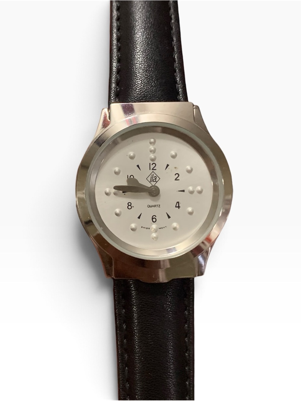 ILA Braille Watch With Leather Strap Stainless Steel Case Swiss Movt New Battery